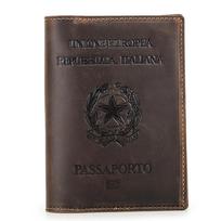 Genuine Leather Passport Holder With RFID Blocking AirTag Slot Vintage Stitching Unisex Travel Document Case Italy