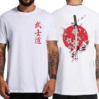 Japonijos samurajų dvasios marškinėliai vyrams Japoniško stiliaus spausdinimas ant nugaros Laisvi didelio dydžio viršutiniai drabužiai Marškinėlis Vyriškos dovanos T-shirt Unisex XL white