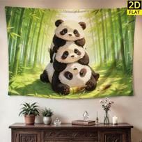 Adorable Panda Bear Family Bamboo Forest Tapestry Wall Hanging Jungle Decor Art for Home Nursery Living Room Polyester Print 100X150CM