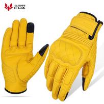 Retro Motorcycle Gloves Real Leather Full Finger Black Yellow Men Women Protective Gear Motorbike Glove Touch Screen Guante Moto XL yellow