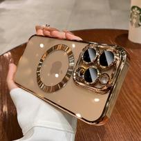 iPhone 17 Magnetic Dustproof Case with CD Pattern for 15 Pro Max, Electroplated Straight Edge, Ultra-Thin i16E Design iPhone 18/17 brown