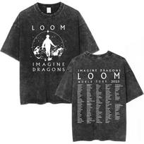 Imagine Dragons Loom World Tour  Washed T Shirt Rock Band Hip Hop Tshirts Men Women Cotton Casual Short Sleeve Tshirt Tops L gray