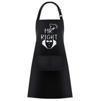 Matching Kitchen Aprons For Couples MR & Mrs Text Polyester Fabric Adjustable Neck Straps Cooking Protective Gear 65x74cm juoda