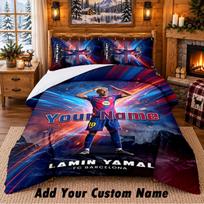 Lamine Yamal Pattern Bedding 3Pcs Set Custom Name, Bed Sheet And Pillowcases For Home Bedroom 140cmx200cm