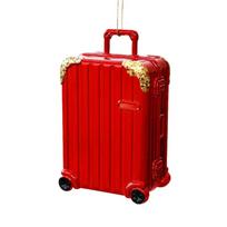 Luggage Christmas Ornament with Decorative Wheel Features and Ribbed Panels for Party Backdrops and Holiday Tree Displays raudona