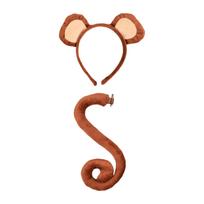 2x Monkey Ears and Tail Set Cute Hair Hoop Headwear Long for Holiday Role Play Animals brown