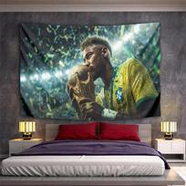Neymar Kissing World Cup Trophy Brazil Yellow Jersey Wall Tapestry Football Star Art for Fans Bedroom Dorm Decor 150x200cm(59x78in)
