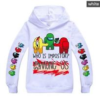 Fashion Children Hoodie, Among Us Funny Game Character With Letter Print Pullover Sweatshirt, Fall Winter Sport Long Sleeve Top For Kids Everyday Wear 140 white