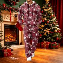 Men's Casual Hoodie and Wide-Leg Pants Set, Loose Fit Sweatsuit with Pockets, Christmas Print XL brown