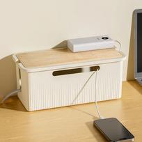 Desktop Cable Storage Box, Socket Wire Management Organizer for Charging Cords, Black White