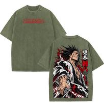 Zaraki Kenpachi BLEACH Manga Graphic T Shirt Vintage Washed Oversized Streetwear Men Women Short Sleeve 100% Cotton Soft Tee Top XL gray