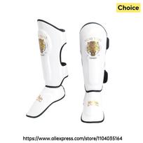 Kickboxing Shin Guards Muay Thai Shin Instep Protector Pads PU Leather Tiger Print Boxing MMA Martial Arts Leg Protection Gear 1 White S