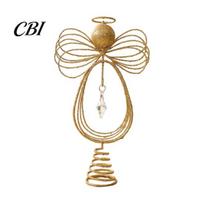 Christmas Tree Finishing Touches Angel Topper, Gold Glitter Metal Wire Crown Spring Base Topper Ornament for Holiday Home Decor And Seasonal A beige