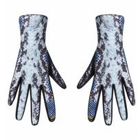 Snake Print Winter Gloves Python Pattern Full Finger Gloves Elegant Fleece-Lined Gloves  For Women A gray