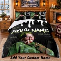 Billie Eilish Custom Name 3Pcs Bedding Set 1 Bed Sheet 2 Pillowcases Bedroom Home Decor 135cmx200cm white