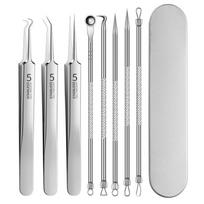 4-11Pcs Ingrown Hair Tweezers Acne Blackhead Removal Needles Black Dots Cleaner Deep Cleansing Pore Cleaner Face Skin Care Tools 3 8PCS-Iron box gray