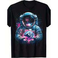European sizes Men'S Casual Short Sleeve Astronaut Planet Earth Outer Space Galaxy Universe Science T-Shirt | Comfortable Fit, Crew Neck 4XL gray