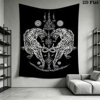 Twin Tigers Muay Thai Pattern Home Decor Tapestry, Wall Hanging, Decorative RV Wall Cloth.DGT0925455 100cm x 150cm