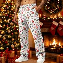 Men's Loose Fit Sweatpants with Pockets Casual Athletic Printed Pants Christmas Graphic XL white