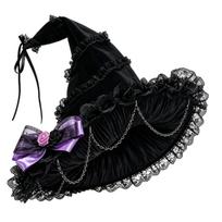 Halloween Oversized Velvet Witch Hat with Star Tulle, Black Plus Size Witch Hat for Costume Party M