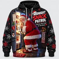 Funny Santa Christmas Hoodie 3D Print Karaoke Sleigh Repair Laundry Snack Holiday Party Pullover Winter Streetwear Gift M gray