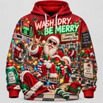 Funny Santa Christmas Hoodie 3D Print Karaoke Sleigh Repair Laundry Snack Holiday Party Pullover Winter Streetwear Gift 5XL