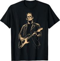Vintage Frankenstein Playing Guitar Halloween Frankenstein T-Shirt XL black