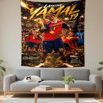 Tapestry Lamine Yamal Spain Number 19 Champion Trophy Poster Wall Hanging 130x150cm(51x59in)