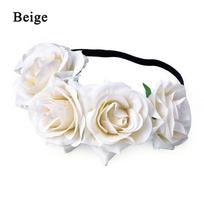 Bohemia Hair Wreaths Headdress Rose Flower Headbands Floral Crown Wedding Headwear Hair Garland smėlis