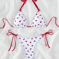 Women S Split Bikini Swimsuit Cute Strawberry Pattern Sexy Swimwear M