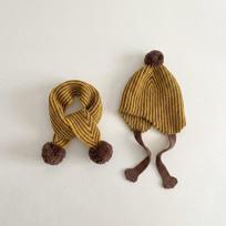 2Pcs/Set Stripe Children Hat Scarf Set Vintage Neck Warmer New Knitted Pom Pom Hat  Unisex
