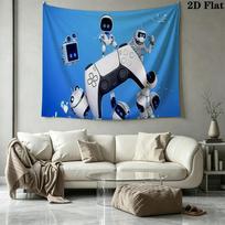 Astro Bot Game Tapestry, Dark Starry Sky Space Robot Character Print Wall Hanging for Gaming Room Bedroom Decor 100cm x 150cm blue