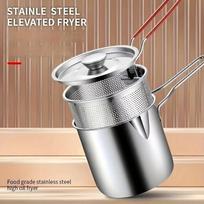 Stainless Steel Tempura Fryer / Multi-Functional Frying Pan Set with Colander 3pc