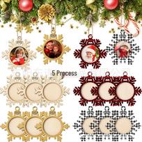 Christmas Festival Wooden Ornament: Round Hanging Tag Photo Frame 8x8.5x0.6 cm
