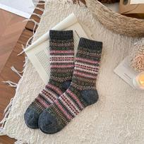 Thick Women's Sock National Style Mid Tube Socks Fashion Warm Socks  Autumn Winter tamsiai pilka spalva