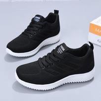 2026 Women's Spring Soft Sole Breathable Sports Shoes - Versatile Casual Flyknit Mesh Upper with Genuine Lace-up Design 38 white