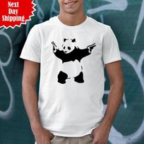 Banksy Panda With Pistols T Shirt Printed Panda Guns Pandamonium Crew Neck T Top M black