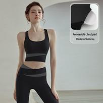 Women's High-Impact Yoga Set: Breathable Sports Vest, Shockproof Bra, and Yoga Pants XL gray