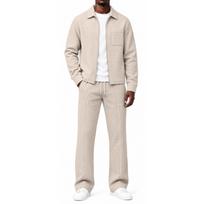 Men's Color Zip-Up Collared Jacket and Pants Set for Fall and Winter M