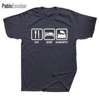 Fashion T Shirt Men'S Eat Sleep Trainspot Trainspotter Crew Neck Cotton Short Sleeve Shirts 5XL