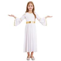 4 vnt. Mergaičių angelo kostiumas Cosplay apranga Balta ilgomis rankovėmis suknelė su plunksnų sparnais ir galvos juosta Helloween pasirodymui 6 white