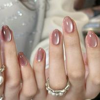 24Pcs Simple Nude Pink Press on Fake Nails with Almond Design Short Round Head False Nails Set Wearable Full Cover Nail Tips