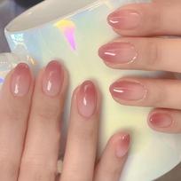 24Pcs Simple Nude Pink Press on Fake Nails with Almond Design Short Round Head False Nails Set Wearable Full Cover Nail Tips