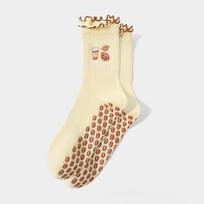 Pumpkin Embroidery Pilates Socks Non-Slip Cuffed Mid Tube Socks Fashion Yoga Socks  for Women A