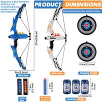 Kids Soft Dart Archery Set with LED Lights Indoor Outdoor Sports Gift for Boys And Girls. Halloween Christmas Thanksgiving 6 2Bows Blue and White