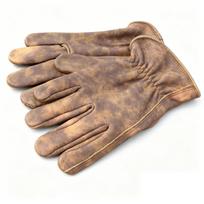 Vintage Distressed Leather Work Gloves Grain Cowhide Leather Gloves for Outdoor Camping Cycling Gardening Climbing Yard Work L