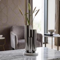 Three-Tube Vase with Round Base Decorative for Entryway Console, Minimalists