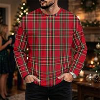 Men's Big Size Loose Fit Long Sleeve Neck T-Shirt with Christmas Print for Winter S red