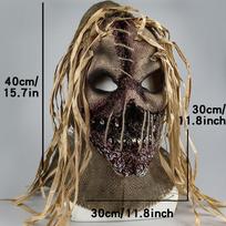 Halloween Scary Burlap Scarecrow Mask Horror Latex Full Head Mask Adult Cosplay Costume Prop for Haunted House Party