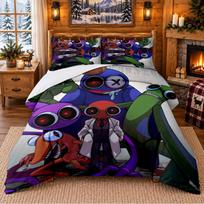 Rainbow Friends Pattern Bedding 3Pcs Set Bed Sheet And Pillowcases For Indoor Bedroom 140cmx200cm